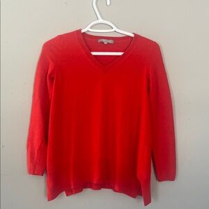 Neiman Marcus Vibrant Red V-Neck Sweater 100% Cashmere